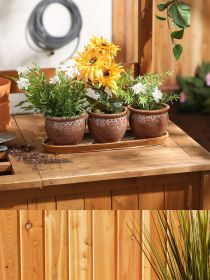 Set of 3 Brown Round Ceramic Small Planters - Ideal for Indoor Plants