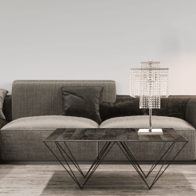 Square Crystal Double Crown Table Lamp // Chrome