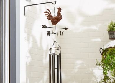 Copper Rooster Weathervane Wind Chime - Decorative Outdoor Garden Accent