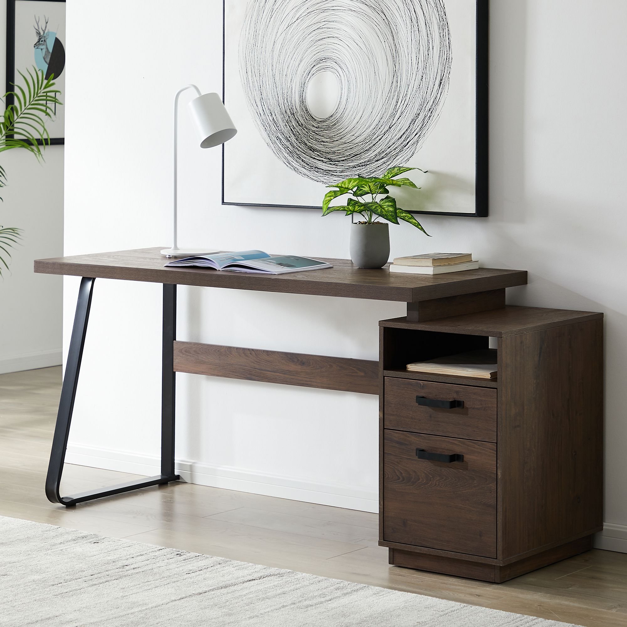 Home Office Computer Desk with Drawers/Hanging Letter-size Files, 65 inch Writing Study Table with Drawers Home Office Computer Desk with Drawers/Hanging Letter-size Files, 65 inch Writing Study Table with Drawers