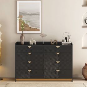 8 Drawer Double Dresser for Bedroom with LED, Modern Dressers Chest of Drawers with Fluted Panel, Wide Wood Storage Dresser Organizer