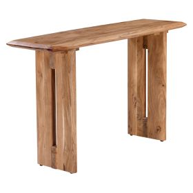 51 in. Solid Acacia Wood Console Table with Curved Edges, Modern Accent Table for Entryway, Bedroom, Livingroom, Brown