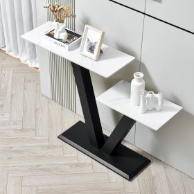 47.2"Modern Console Table, Exquisite shape design, Metal Frame with Adjustable foot pads for Entrance, Corridor, Living room & Office.(Black)