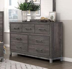 Modern Sleek Design Bedroom Furniture 1pc Beautiful Dresser with 7 Drawers Brownish Gray and Antique Silver Finish