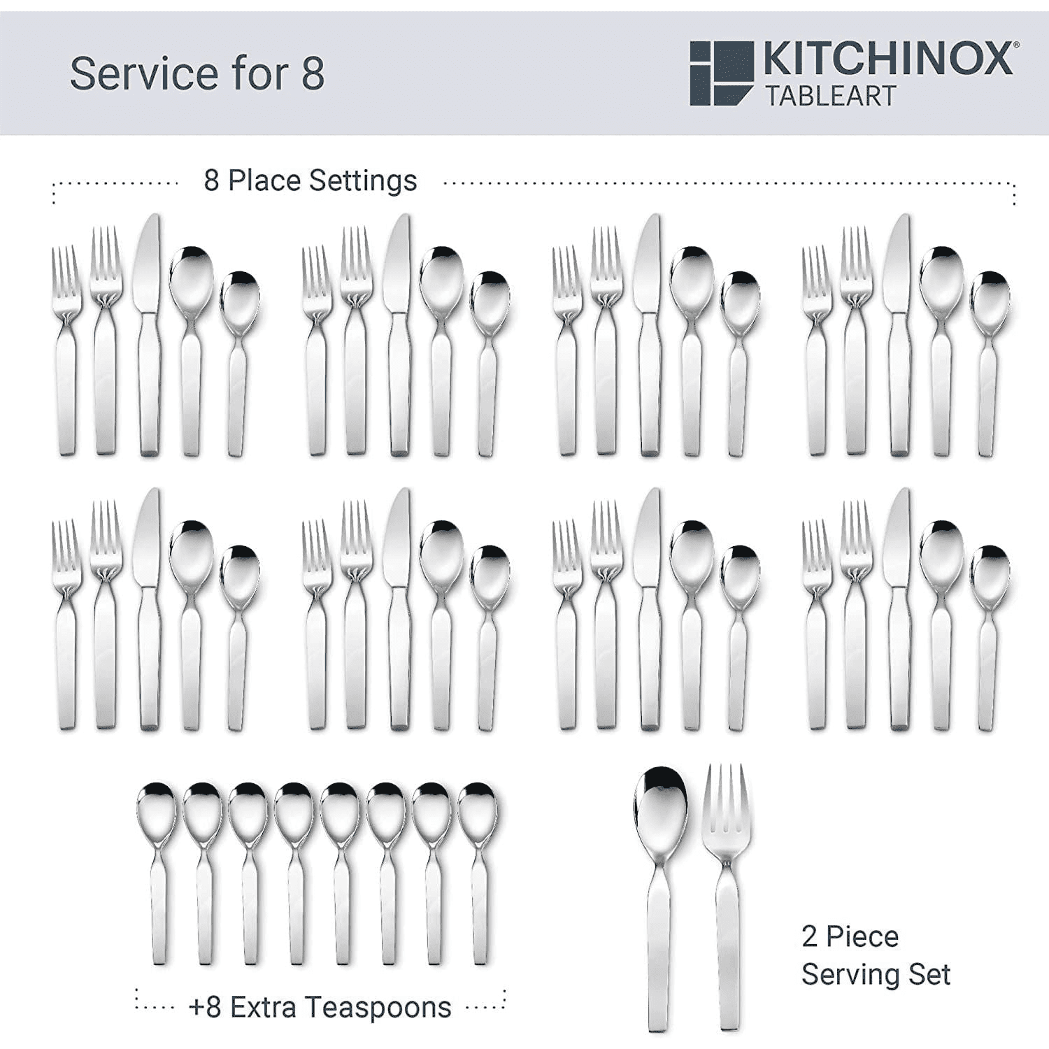 Boston Warehouse Kitchinox Chalet Stainless Steel Flatware Set, 50 Piece (69029) Boston Warehouse Kitchinox Chalet Stainless Steel Flatware Set, 50 Piece (69029)