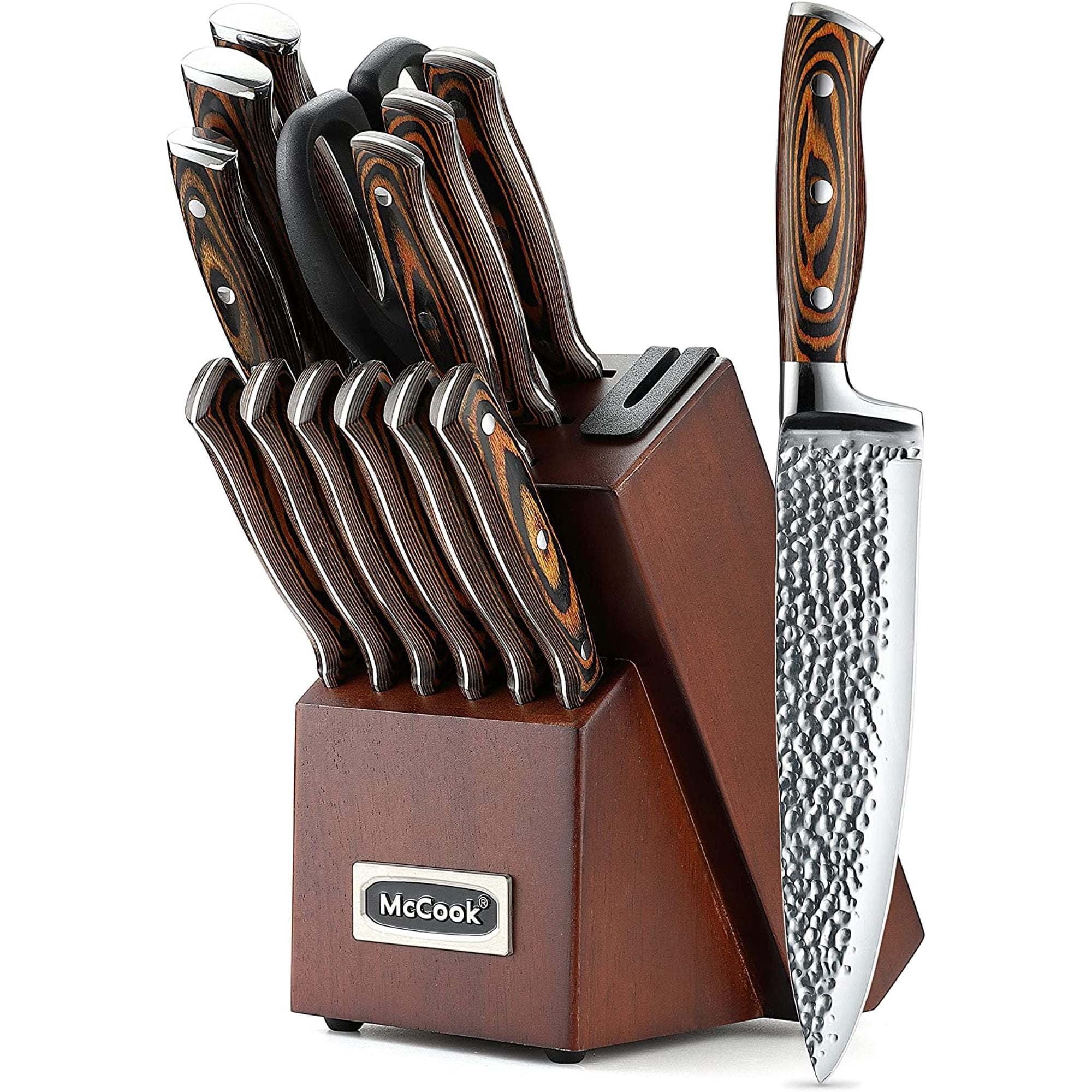 Knife Set,15 Pcs Kitchen Knife Set With Block, McCook German Stainless Steel With Scissors, Built-in Sharpener Sharpener and 6 serrated steak knives Knife Set,15 Pcs Kitchen Knife Set With Block, McCook German Stainless Steel With Scissors, Built-in Sharpener Sharpener and 6 serrated steak knives