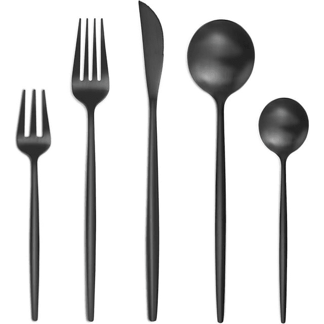Bestdin Silverware Set, 20-Piece Stainless Steel Flatware set, Tableware Cutlery Set Service for 4, Utensils for Kitchens, Dishwasher Safe, Black Bestdin Silverware Set, 20-Piece Stainless Steel Flatware set, Tableware Cutlery Set Service for 4, Utensils for Kitchens, Dishwasher Safe, Black