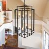 8-Lights Lantern Tiered Pendant Light Fixtures, Industrial Farmhouse Hanging Chandelier for Entryway, Foyer, Living Room, Kitchen Island, Staircase(Bl