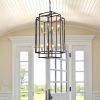 8-Lights Lantern Tiered Pendant Light Fixtures, Industrial Farmhouse Hanging Chandelier for Entryway, Foyer, Living Room, Kitchen Island, Staircase(Bl