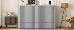 Queen Size Murphy Bed Wall Bed with drawer and a set of Sockets & USB Ports, Pulley Structure Design, Gray