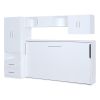 Twin Size Murphy Bed with Open Shelves and Storage Drawers,Built-in Wardrobe and Table, White