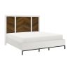 Beautiful White and Walnut Finish 1pc Queen Bed Chervon Wood Headboard with 2 USB Ports Modern Bedroom Furniture