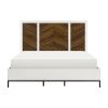 Beautiful White and Walnut Finish 1pc Queen Bed Chervon Wood Headboard with 2 USB Ports Modern Bedroom Furniture