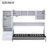 Twin Size Murphy Bed with Open Shelves and Storage Drawers,Built-in Wardrobe and Table, White