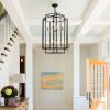 8-Lights Lantern Tiered Pendant Light Fixtures, Industrial Farmhouse Hanging Chandelier for Entryway, Foyer, Living Room, Kitchen Island, Staircase(Bl