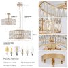 Modern Crystal Drum Chandelier, 6-Light Pendant Lighting Fixture with Golden Metal Frame for Living Room, Dining Room, and Bedroom (Bulbs Not Included