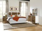 Beautiful White and Walnut Finish 1pc Queen Bed Chervon Wood Headboard with 2 USB Ports Modern Bedroom Furniture