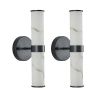 Resin Imitation Marble Texture Wall Light with Black Iron Metal Frame,Set of 2,Elegant Lighting Fixtures for Hallways,Bathrooms,and Bedrooms (Only Ind