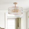 Modern Crystal Drum Chandelier, 6-Light Pendant Lighting Fixture with Golden Metal Frame for Living Room, Dining Room, and Bedroom (Bulbs Not Included