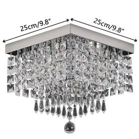 Modern K9 Crystal Chandelier Led For Dining Room Stainless Steel Ceiling Lamp Light Fixture Kitchen Lustres Luminaire Pendant (Body Color: 25cm x 25cm, Emitting Color: Cold White)