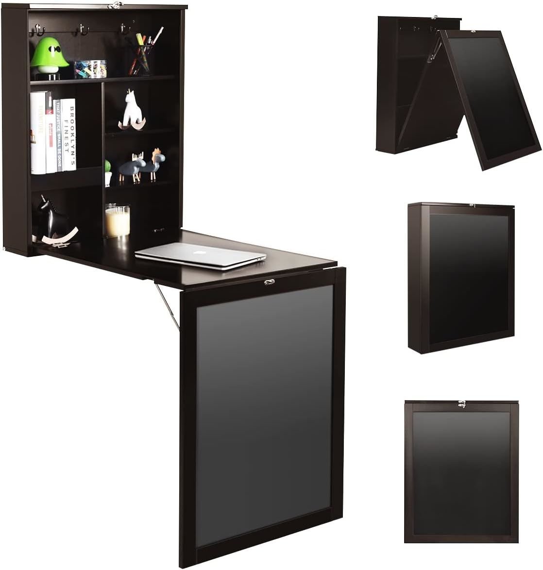 US Folding Wall Desk, Wall Mounted Fold Out Desk with Storage Shelves & Hooks, Hideaway Desk Wall Mount with Chalkboard US Folding Wall Desk, Wall Mounted Fold Out Desk with Storage Shelves & Hooks, Hideaway Desk Wall Mount with Chalkboard