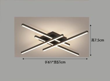 Nordic Minimalist Creative Led Ceiling Lamp Strip Lights Black Chandelier Square Bedroom Lamps Living Room Lamp Led Ceiling Lamp (Body Color: Black 61CM, Emitting Color: Tricolor White)