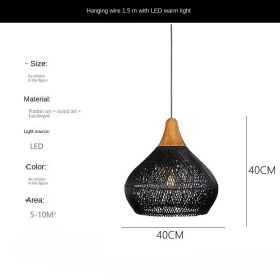 Vintage Pendant Lights Hight Quality Rattan Lamps Dining Room Restaurant Kitchen Light Fixtures Loft Luminaries Home Decor (Body Color: Black D 40cm)