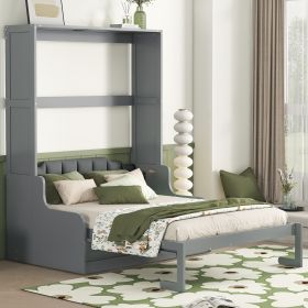 Queen Size Murphy Bed Wall Bed with Cushion,Gray (Color: as Pic)