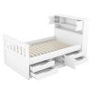 Twin Size Captain Platform Bed Frame with Storage Bookcases and Shelves,Four Drawers