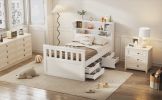 Twin Size Captain Platform Bed Frame with Storage Bookcases and Shelves,Four Drawers